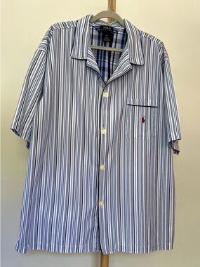 Polo by Ralph Lauren Blue & White Striped Short-Sleeve Pajama Shirt Men’s Large